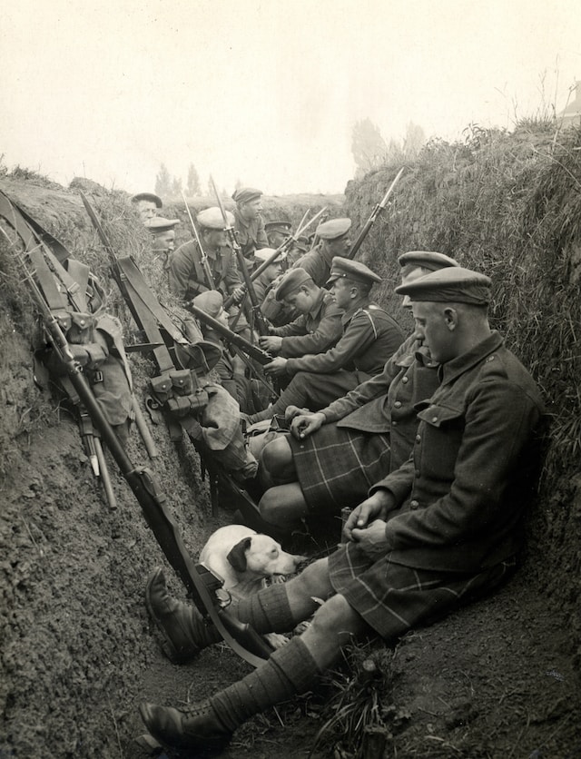Soldiers in a trench in World War I
