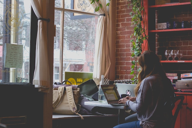 Woman working at a cafe