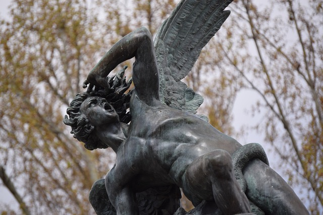 A statue of Lucifer. the fallen angel